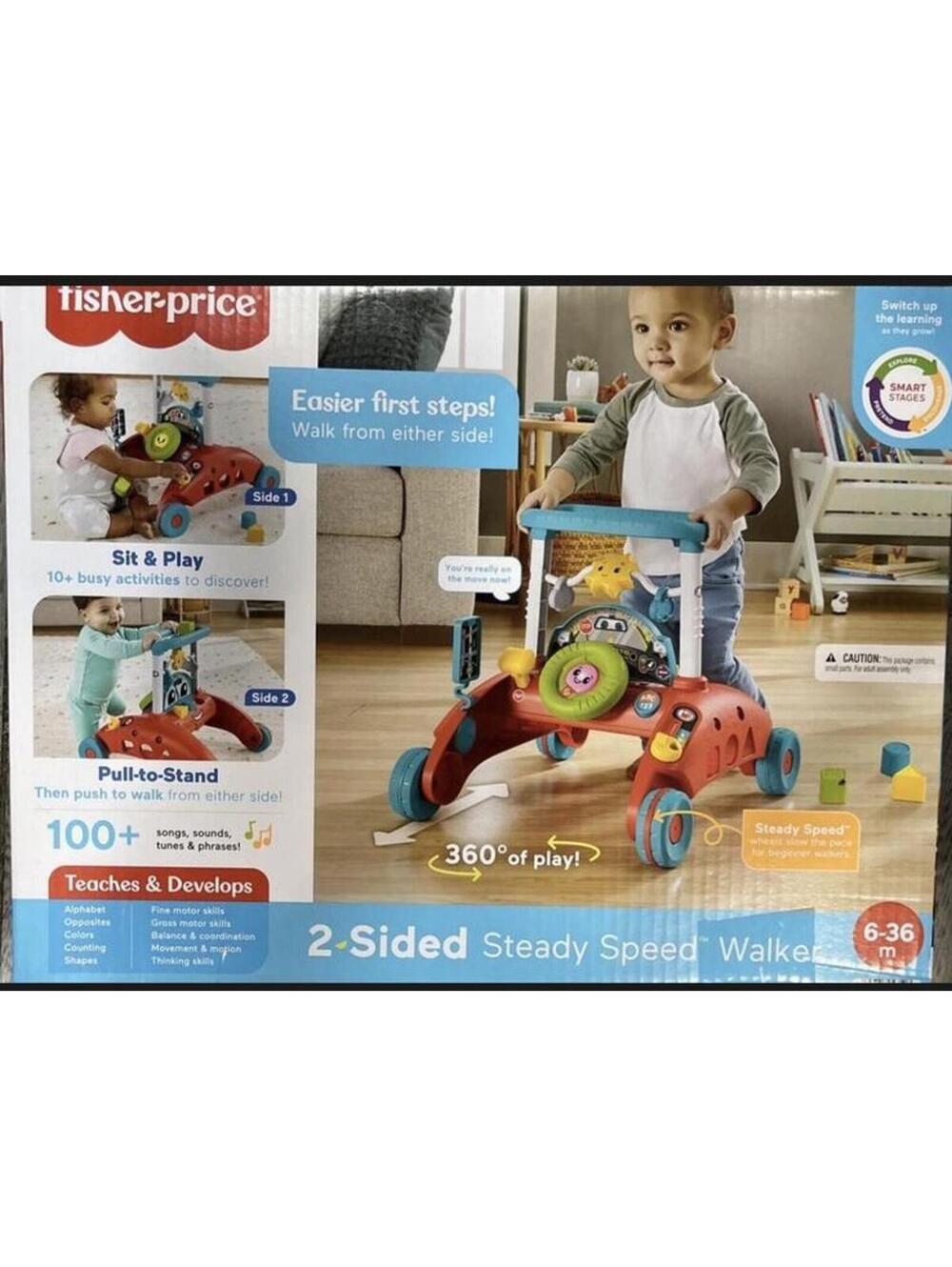 Fisher-Price 2-Sided Steady Speed Walker Baby Walker 16 Activities Songs Teaches
